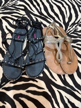 2 Pair Bundle Wild Diva Studded Gladiator Sandals & Merona Gold Sandals Size 10